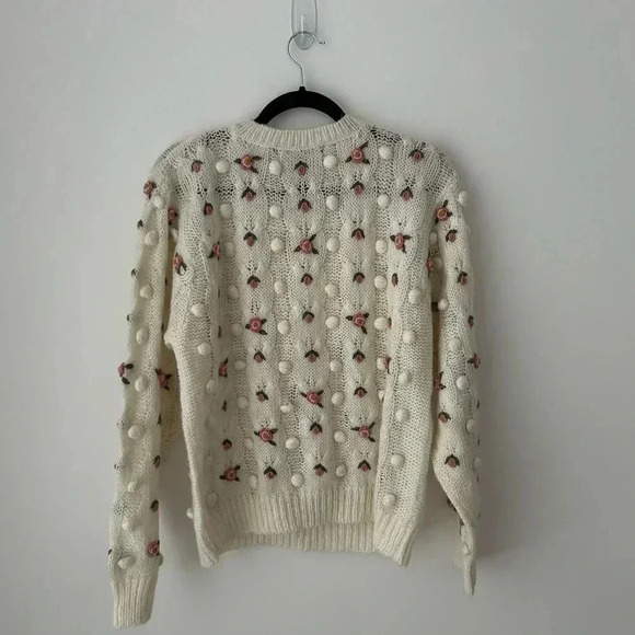 Vintage Gladys Bagley Floral Pom Pom Cottagecore 3D Knit Grandma Sweater - Picture 9 of 10